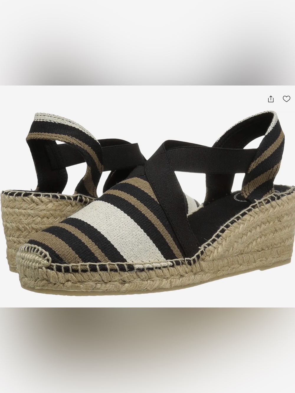 ***TONI PONS**Striped Espadrille Wedge Sandals - Black, Cream & Tan